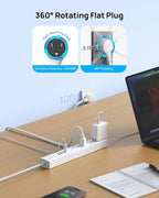 TROND 360° Rotating Plug Surge Protector Power Strip, 2 USB C and 2 USB A, 5 Widely Spaced Outlets, 1440J Surge Protection, Wall Mountable, Flat Cord Extension Cord 10ft for Home Office Dorm, White