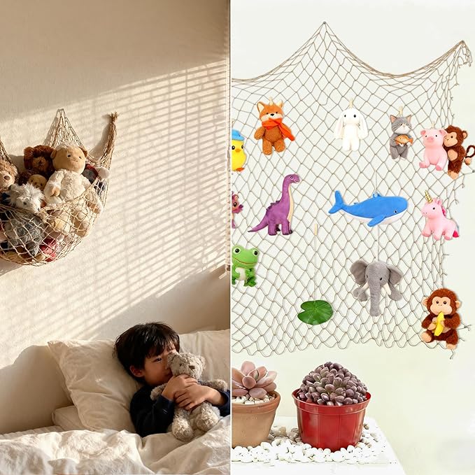 Patioland Decorative Fishing Net 2 Pack, 80x40 Inch Large Caramel Fish Net Decor for Wall, Photo Display, Nautical Mermaid Pirate Ocean Themed Beach Hawaii Under the Sea Party Decorations