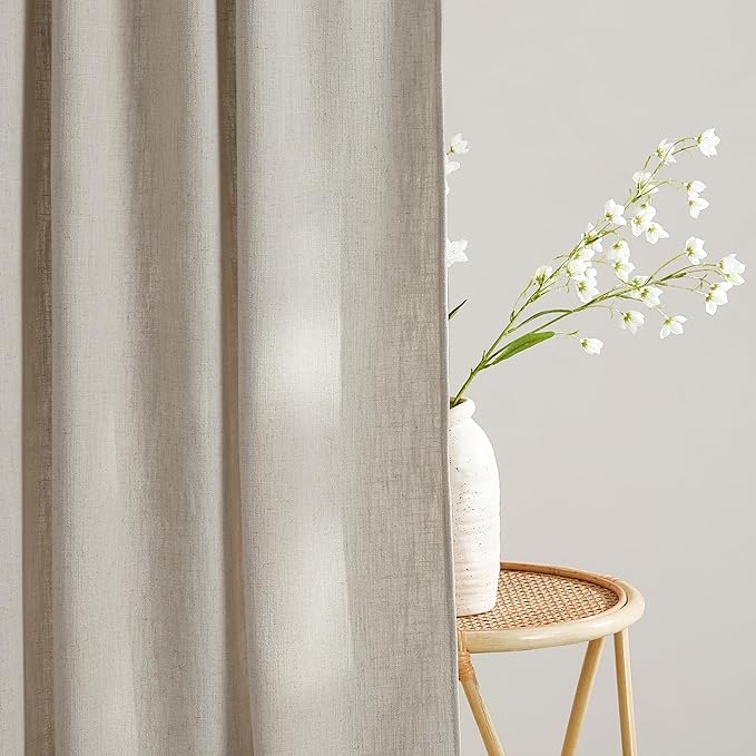 NICETOWN Taupe Thick Linen Curtains 84 Inches Long for Living Room 2 Panels Set, Back Tab/Rod Pocket with Pleat Tape Privacy Added Window Treatments for Farmhouse/Bedroom, W55 x L84