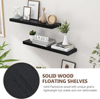 fuqing 30 Inch Floating Shelves for Wall, Black Wood Floating Shelves Set of 2, 30 Inch Wide x 6.7 Inch Deep Wooden Shelves for Living Room Bedroom Bathroom Home Office