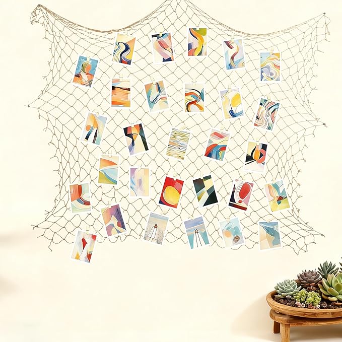 ZUEXT Caramel Decorative Fishing Net 80x40 Inch, 2 Pack Large Picture Fish Net, Wall Photo Hanging Fishnet for Nautical Mermaid Pirate Ocean Themed Hawaii Beach Under the Sea Party Decorations