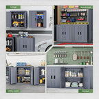 Metal Garage Cabinet, Storage Cabinets, Floating Garage Tool Cabinet with 2 Doors and Adjustable Storage Shelves, Heavy-Duty Tool Organizer for Warehouse, Basement, Kitchen