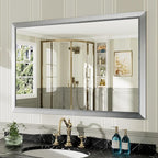 48x32 Inch Brushed Nickel Bathroom Mirror for Wall, Thick Metal Framed Rectangle Mirrors for Over Sink, Bedroom, Living Room, Entryway, Anti-Rust, HD Tempered Glass