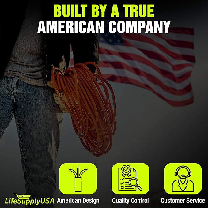 200ft Outdoor/Indoor Extension Cord 14/3 Gauge Heavy Duty 3 Prong SJTW, Waterproof, Flexible Cold-Resistant Long Power Cord,7A 125V 875W, Orange by LifeSupplyUSA