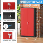 Greenvelly Metal Cabinet with 2 Doors and Adjustable Shelves, 72”H Steel Storage Cabinet, Locking Tall Metal Storage for Office, Home, Garage, School