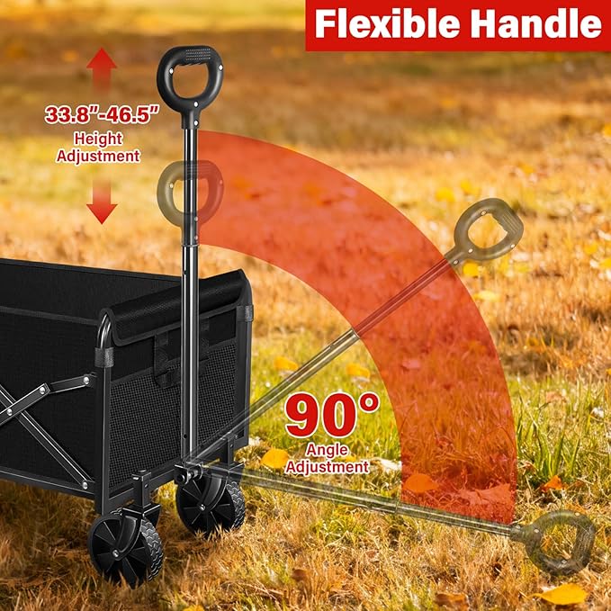 Wagons Carts Foldable Collapsible Wagon with Wheels — Folding Utility Wagon Cart Portable for Camping,Sports,Groceries,Apartment & Travel | Collapsible Wagon for Storage & Shopping,360lbs,Black
