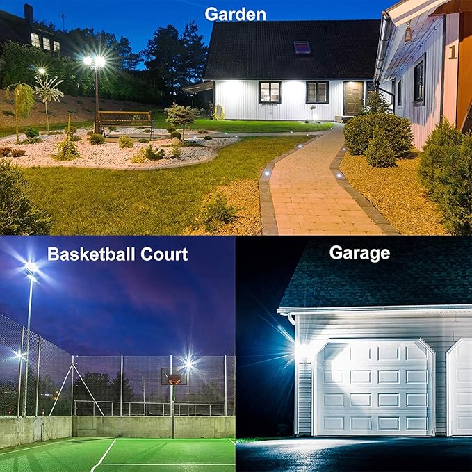GLORIOUS-LITE LED Flood Lights Outdoor, 100W 10000LM Outside LED Work Light with Plug, 6000K Daylight White, IP66 Waterproof Portable Spot Security Lights for Garage, Yard, Garden, Playground(2 Pack)