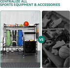 YITAHOME Multi-Functional Sports Organizer for Garage, Golf Gear Storage Rack for 3 Bags and Clubs, Ball Storage Bins with Wheels, Multi-Layer Sports Equipment Rack with Hooks