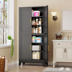 75" H Tall Kitchen Pantry Cabinet, Pantry Storage with Doors and 3 Adjustable Shelves, Metal Storage, Cupboard for Kitchen, Black