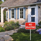 No Soliciting Sign with Stakes, Red Aluminum, 12 x 8 Inch, Heavy Duty Metal Signs, 28 Inch Stakes for Yard, Home Decor, 2 Pack