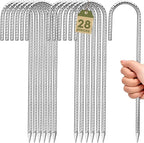 12 inches Ground Stakes Heavy Duty 28 Pieces Metal Fence Rebar Stake 5/16" Diameter J Hook Ground Spikes, Tent Stakes, Swing Set and Gazebo Anchors