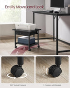 VASAGLE Heavy-Duty Printer Stand with Locking Wheels, 2-Tier with Drawer Industrial Mobile Cart with Storage Shelf, Printer Table for Home, Office, 15.6" Height, Ebony Black UOPS004B56
