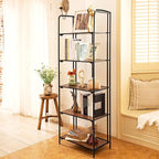 Crofy No Assembly Folding Bookshelf for Living Room, 5 Tier Black Collapsible Book Shelf for Home Office, Portable Bookcase Storage Organizer
