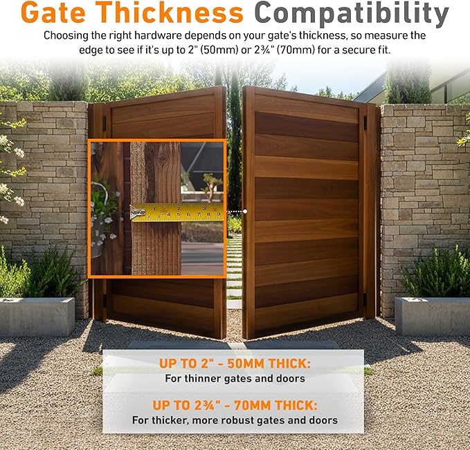 GATEMATE 2”(50mm) Single Locking Premium Long Throw Lock, High Security with Slide Bolt, Stainless Steel & Powder Coated, Corrosion Resistant, Elongated Keep for Gate Drop.