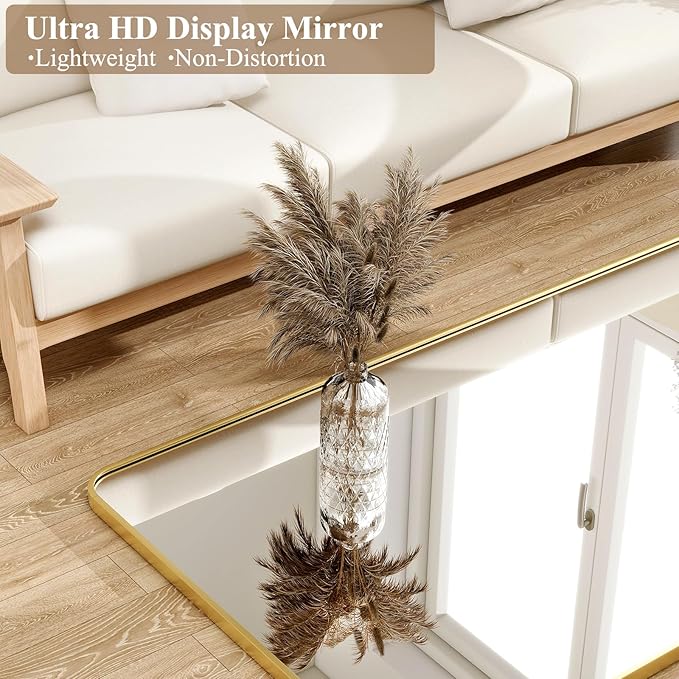 HARRITPURE 80"x40" Oversized Full Length Mirror - Rectangular Gold Aluminum Frame Floor Mirror with Stand for Bedroom, Living Room, Cloakroom, Full Body Reflection