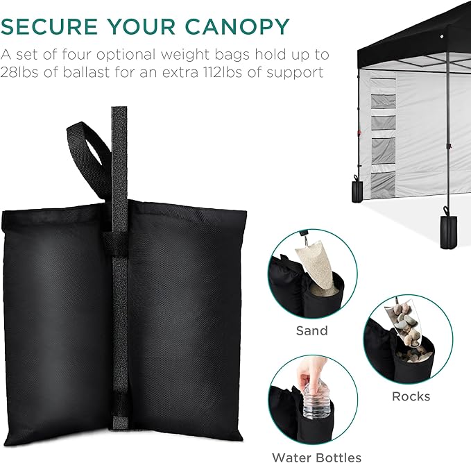 Best Choice Products 10x10ft Easy Pop Up Canopy w/Side Wall, 10 Pockets, Portable Carrying Case, 1-Button Setup, 4 Weight Bags - Black