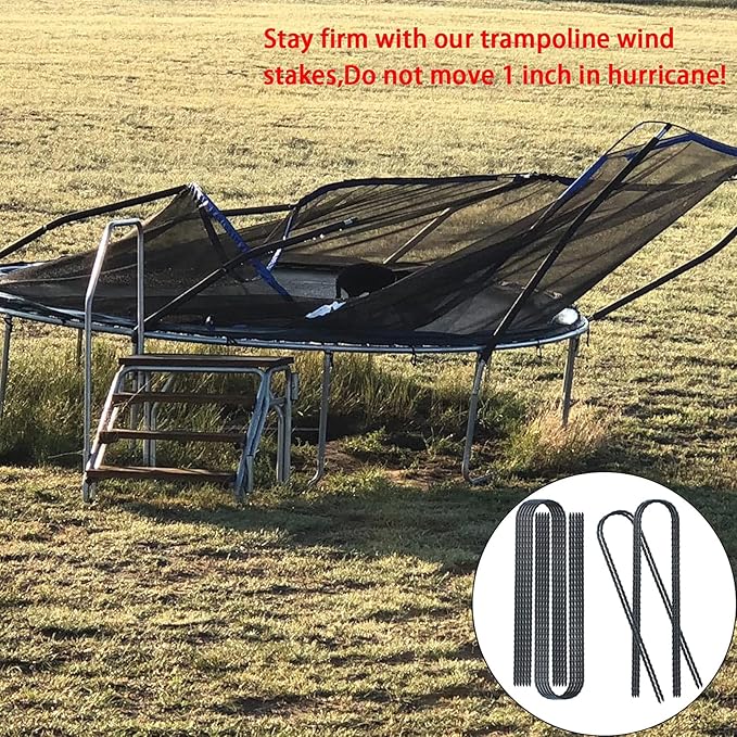 Trampolines Wind Stakes 24 Pack, 12 Inch Heavy Duty U Shaped Rebar Stake Ground Anchors Galvanized Steel Safety Trampoline Anchors for Garden Decoration, Camping Tents, Soccer Goals, etc