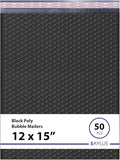 Black Large Poly Bubble Mailers 12x15 inch | Self Seal Padded Envelopes Cushioned Bubble Mailer | Usable Size 12x15 | WaterProof | Lightweight mailing Shipping Bags | 50 Pack Bulk