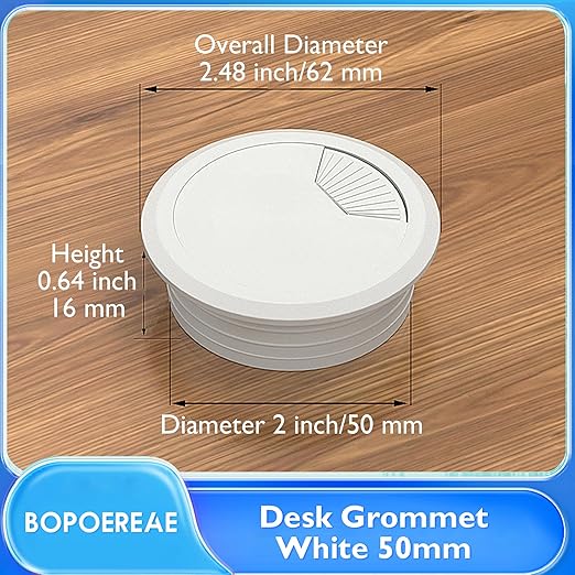 Desk Grommet 2" (50 mm), Desk Cord Hole Cover, Cable Grommet ABS Plastic, Desk Hole Grommet for Office and Home Table Cable, Detachable Adjustable Cable Cord Organizer (White 8 Pcs)