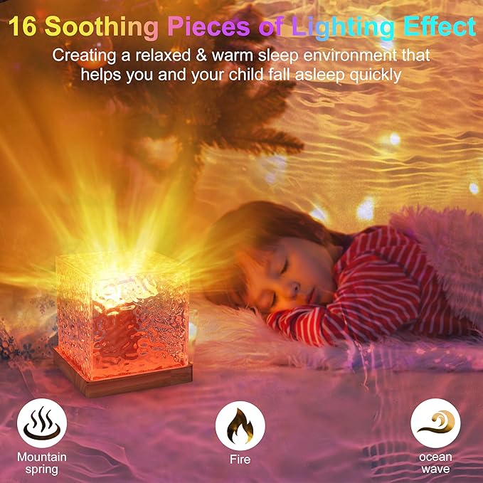 RICHMYC Ocean Wave Projector Light, 16 Colors Gradual Rotating Water Lamp with Remote Control, Beach Decor Sea Themed Northern Lights Projector for Office Bedroom Bar Restaurant(Wood)