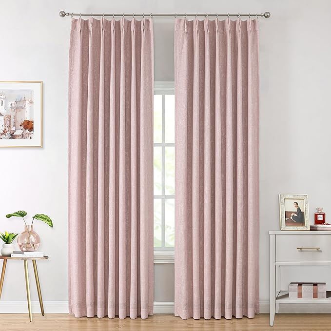 Vision Home Pink Pinch Pleated Full Blackout Curtains Room Darkening Window Panels 84 inch for Girls Bedroom Living Room Thermal Insulated Pinch Pleat Pink Drapes with Hooks Back Tab 40" Wx84 Lx2
