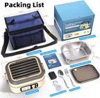Cordless Heated Lunch Box for Men, 6.3 Cup 100W Electric Lunch Box Food Warmer with 24000mAh Battery for Self Heating, Including Cutlery, Insulated Bag and Divider for Women Adults (Grey+Beige)
