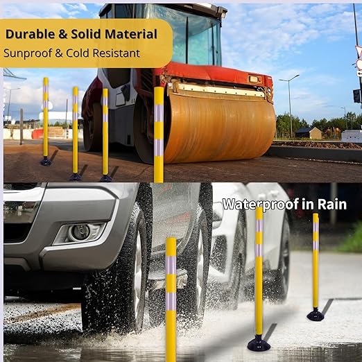 BESEA 8 Pack 36 Inch Traffic Delineator Posts with Reflective Collars Yellow Road Cones,Yellow Durable Flexible Safety Cones for Construction, Parking Lot, and Roadway Use