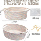 Woven Basket,Small Rope Storage Bin with Handles & Ribbon Bag, Organizer for Shelves Closets,Gift Basket Empty for Birthday,Books,Dog Toys, Colorful/3 Pack