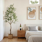 2 Pack Artificial Olive Tree 7FT, Tall Faux Olive Trees with White Pot for Indoor Outdoor, Realistic Potted Plant Natural Wood Trunk, Leaves and Fruits for Home Office Decor (2, 7FT)