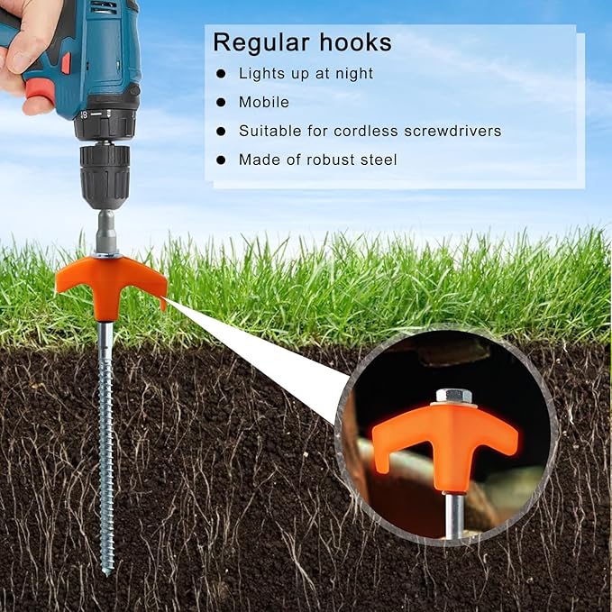Screw in Tent Stakes Heavy Duty,8 Inch Ground Anchors Screw in,Metal Stakes with Hex Head Driver,Camping Tent Accessories (12, Orange)