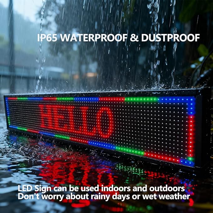 P10 Programmable LED Sign Outdoor, RGB Full Color Scrolling LED Sign with 4000CD/㎡ High Brightness, WIFI Control Open Welcome Led Digital Display for Business Advertising, Store, 40”x 8”