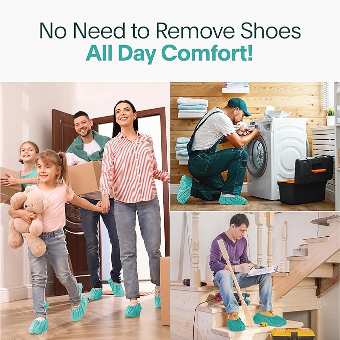 Premium Boot & Shoe Covers Disposable Booties - 100 Pack - Durable, Non-Slip, Non-Toxic, Water Resistant, Recyclable Protectors for Indoor & Outdoor - Large Size Fits Most Shoes