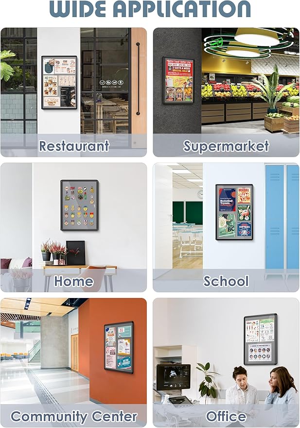 Enclosed Bulletin Board 36x24 in, Lockable Felt Board Bulletin Board for Office School Home Commercial, Tamperproof and Shatter Resistant, Black Aluminum Frame, Grey Felt