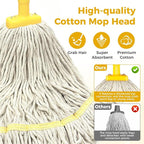 String Wet Mop for Floor Cleaning,Industrial Cotton Mop with Long Handle, Regular Mops for House Kitchen Bathroom Garage Office Hardwood Concrete Tile Floors,Yellow