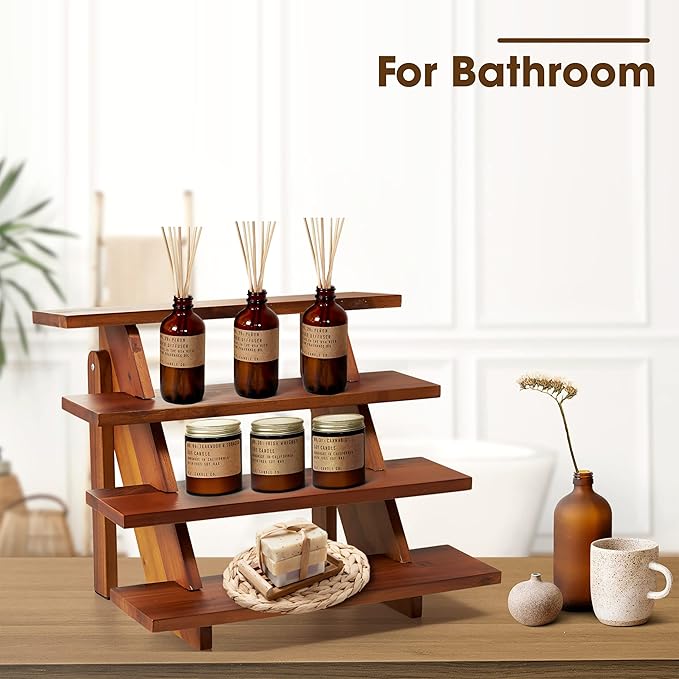 Acacia Wood Cupcake Display Stand - 4 Tiered Riser for Vendors Organizer - Wooden Cupcake Cookie Stands for Dessert Decorative Tables - Appetizer Serving Shelves Farmhouse at Party Wedding