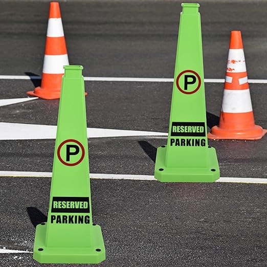 OrangeStar 3-Pack 28" Reserved Parking Cones, Large 4-Sided Message Safety Traffic Cones with Heavy Rubber Base for Indoor Outdoor Use, Parking Lot Control, Driveway Barriers