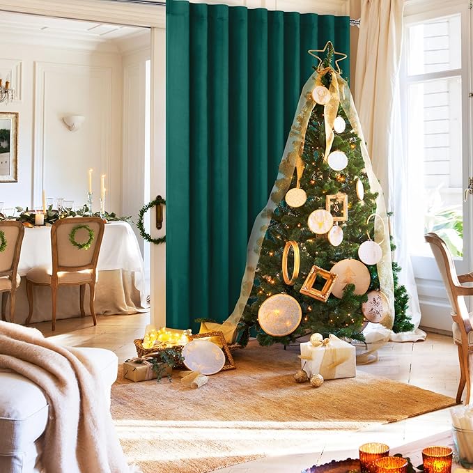 Hiasan Christmas Privacy Room Divider Curtains Patio Sliding Door Curtain Blackout Noise Reduction Panel with Back Tab & Rod Pocket for Glass Door Bedroom Partition(80 x 84 Inches, Hunter Green)