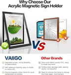 8.5" x 11" Acrylic Magnetic Sign Holder Wall Mount, Self Adhesive Magnetic Display Frame with Nano Tape and Strong Magnetic Border for Wall, Door, Glass, Home, Store, Office (Black, 10Pack)
