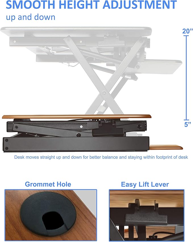 Rocelco 40" Large Height Adjustable Standing Desk Converter with Dual Monitor Stand BUNDLE - Quick Sit Stand Up Computer Workstation Riser - Retractable Keyboard Tray - Teak (R DADRT-40-DMS)
