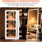 Full Length Mirror with Lights, 71" x 24" LED Lighted Floor Standing Body Mirror, Dimmable & 3 Color Lighting for Bedroom, Cloakroom, Dressing Room, Tempered Glass, Square White