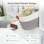 Cotton Rope Basket, Storage Baskets with Handle, 15x10x9 Inch Woven Basket for Shelves, Laundry, Towels, Clothes, Books (White Brown 2 Pack)