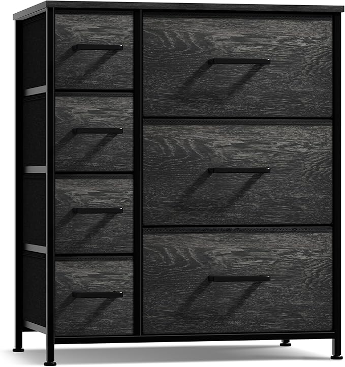 Sorbus Dresser with 7 Faux Wood Drawers - Storage Unit Organizer Chest for Clothes - Bedroom, Hallway, Living Room, Closet, & Dorm Furniture - Steel Frame, Wood Top, & Easy Pull Fabric Bins