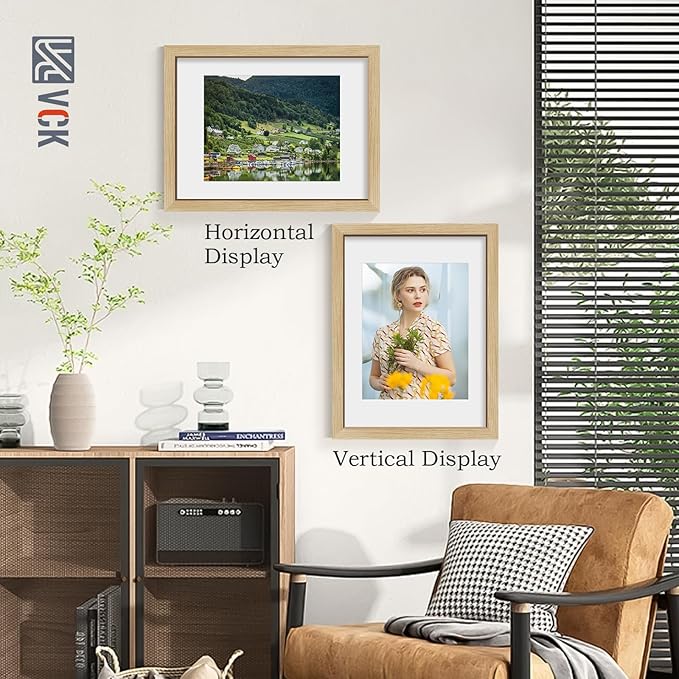 VCK 12x16 Picture Frame 5 Pack - Natural Oak, High-End Wood Poster Frames with Tempered Glass, Display 8.5x11 Photo with Mat or 12x16 without Mat, Art Gallery-Quality, Wall Hanging, Natural Oak