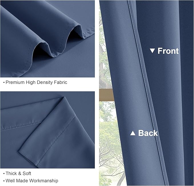 PONY DANCE Blue Haze Short Window Curtains for Kitchen 24 inch Long, 2 Panels Set Half Window Drapes for Bedroom Basement, Blackout Small Curtains for Travel Trailers, Width 29 x Length 24 inches