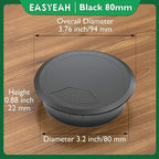 5 Pcs Desk Grommet 3-1/8" / 80 mm, Desk Cord Hole Cover, Cable Grommet ABS Plastic, Desk Hole Grommet for Home & Office Pc, Detachable Adjustable Cable Cord Organizer-Black