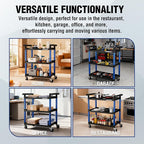 WORKPRO 3-Tier Service Utility Cart, 400LBS Plastic Rolling Cart with Handles & Lockable Wheels, Heavy Duty Storage Cart for Restaurant, Kitchen, Office, Garage, Warehouse