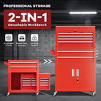 Bonusall 8 Drawer Rolling Tool Chest and Cabinet Combo,Heavy-Duty Metal Garage Tool Chest with Wheels and 2 Doors,2-in-1 Top Box and Roller Cabinet Combo for Garage, Workshop, Warehouse-Red