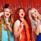 Red Tinsel Foil Fringe Curtains Wavy Backdrop for Parties Sparkle Metallic Wavy Foil Fringe Backdrop Curtain for Party Decorations Photo Booth Props Birthday Graduation Wedding Valentines Decor