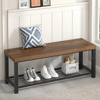 FOLUBAN Shoe Bench, Modern Wood and Metal Storage Bench for Entryway Hallway, Industrial Indoor Bedroom Bench Seat for Living Room, Mudroom, Rustic Walnut, 47 Inch