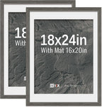 VCK 18x24 Poster Frame 2 Pack - Grey, High-End Wood Picture Frames with Polished Plexiglass, Display 16x20 Photo with Mat or 18x24 without Mat, Art Gallery-Quality, Wall Hanging, Grey